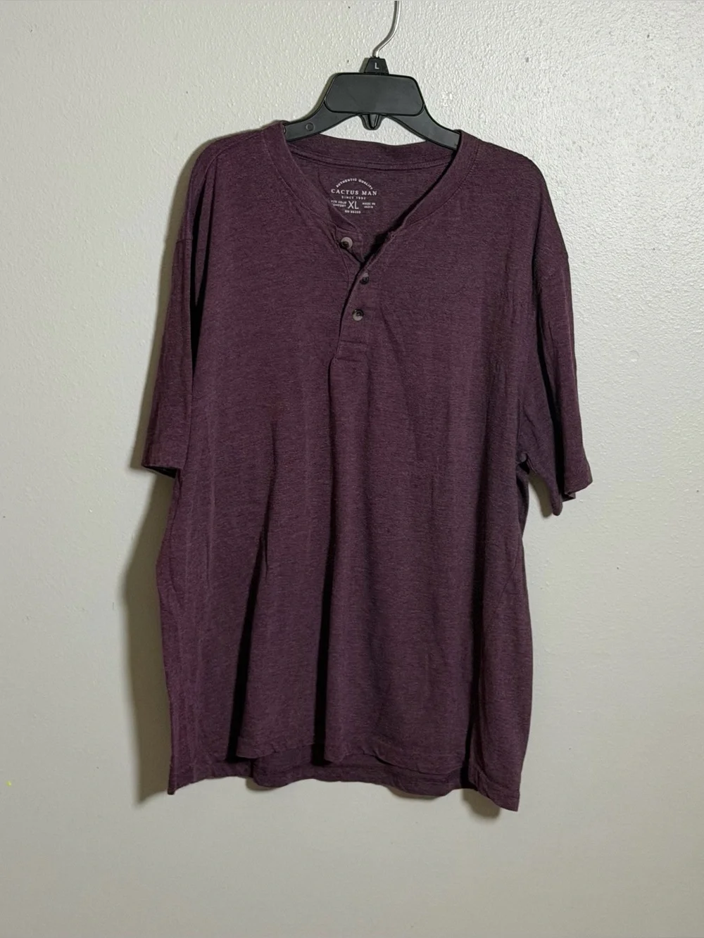 Cactus Man Minimalist Henley Short Sleeve Shirt‎ Casual Purple Plum size XL